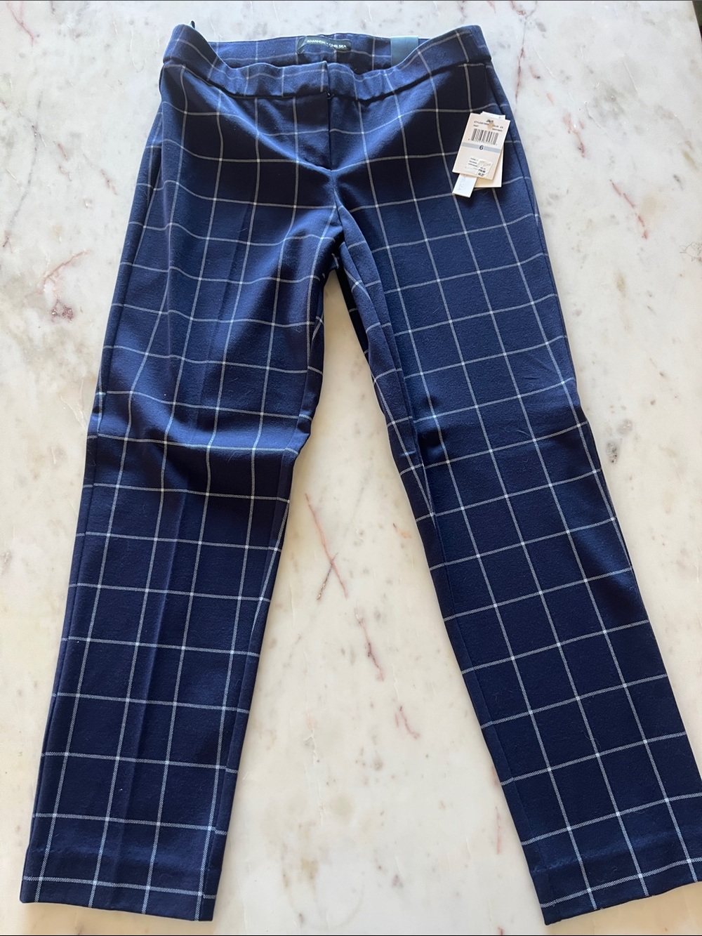 Amanda & Chelsea Navy Windowpane Ankle Trousers